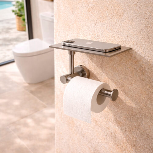 Porterouleau en acier inoxydable 316L satine avec plateau superieur pratique
