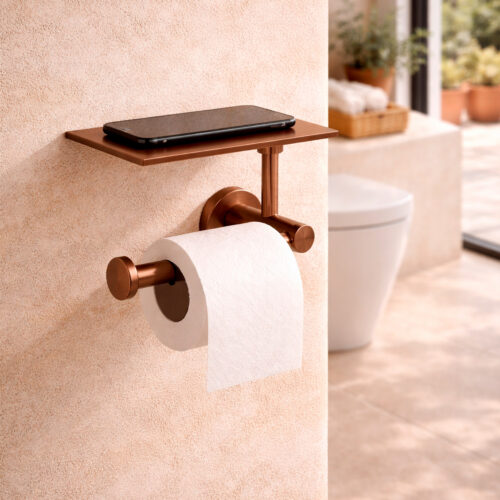 Portarouleau en inox satine avec support finition or rose durable