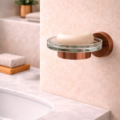 Distributeur de savon mural en acier 316L finition or rose pour interieur et exterieur