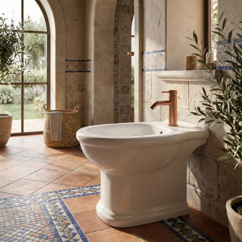 Mitigeur bidet en inox 316L finition oro rosa conçu pour espaces humides
