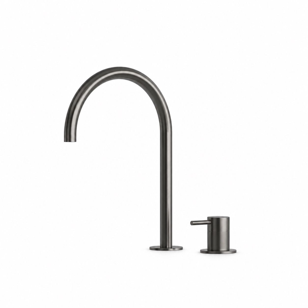 Mitigeur lavabo 2 trous bec haut courbe inox 316L gris canon de fusil