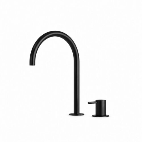 Mitigeur lavabo noir 2 trous inox 316L bec haut courbe commande separee
