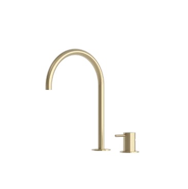 Mitigeur lavabo dore a 2 trous en acier inoxydable 316L bec haut courbe