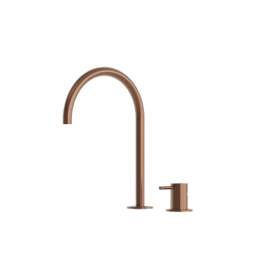 Mitigeur lavabo 2 trous inox 316L finition or rose bec haut courbe