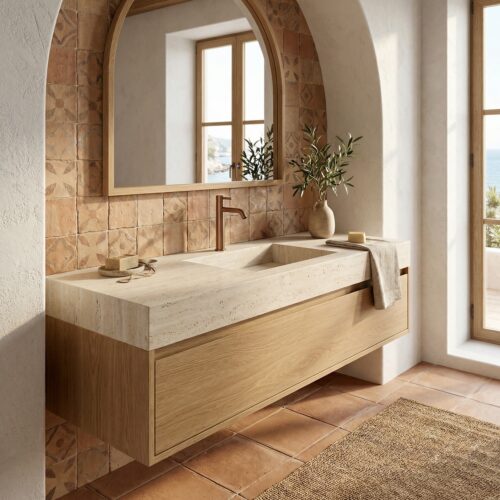 Robinet melangeur lavabo en acier 316L finition Oro Rosa resistant a la corrosion