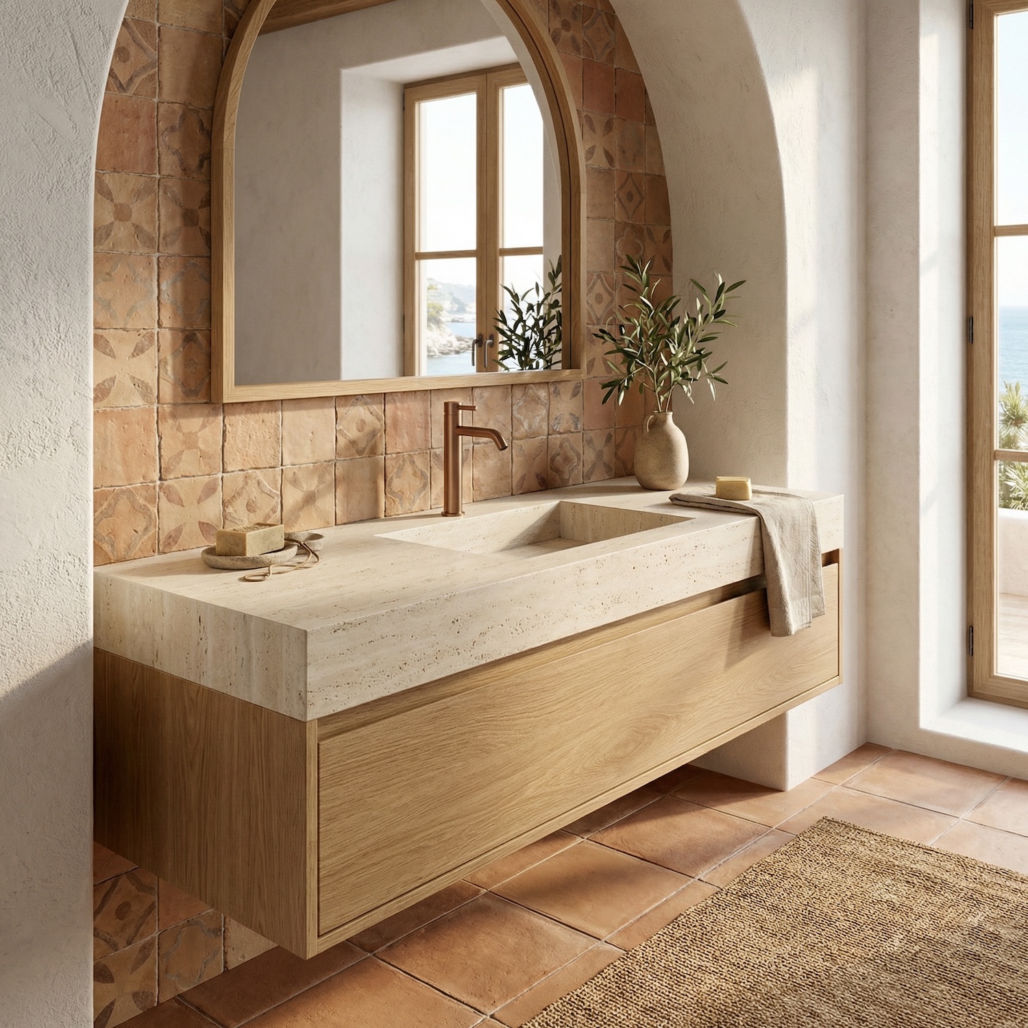 Robinet melangeur lavabo en acier 316L finition Oro Rosa resistant a la corrosion