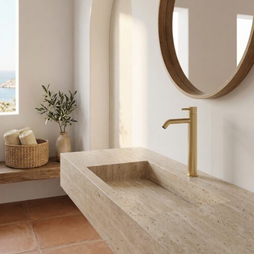 Mitigeur lavabo or en acier inox 316L resistant a la corrosion et durable