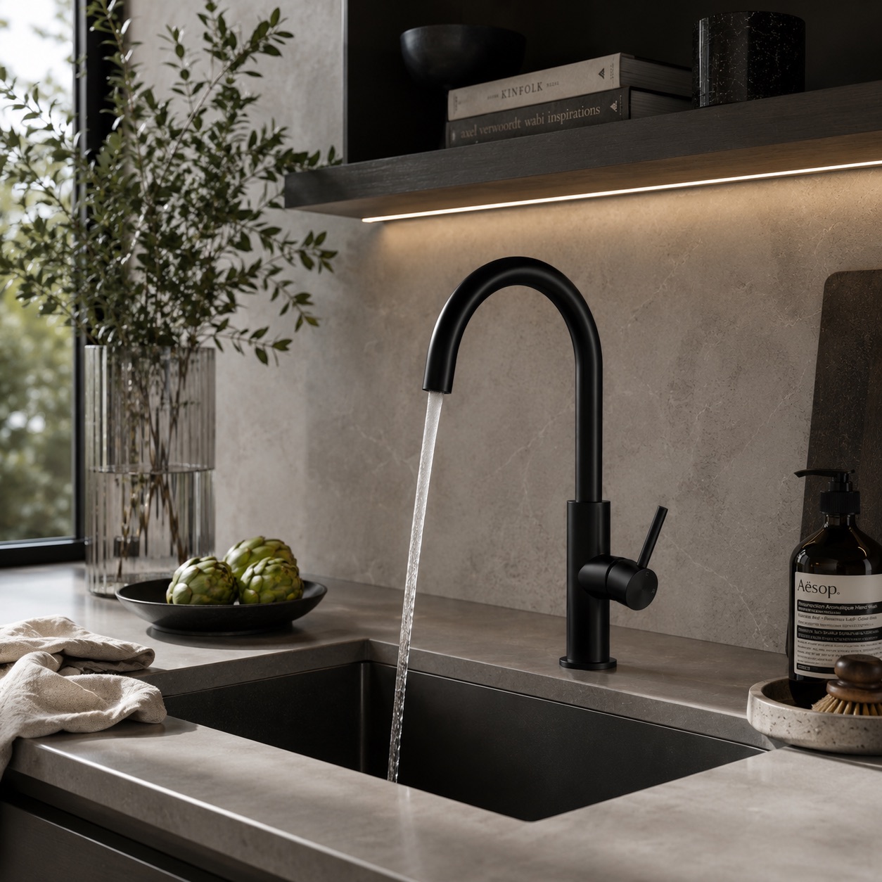 Robinet cuisine noir en acier inox 316L resistant a la corrosion haut – Image 3