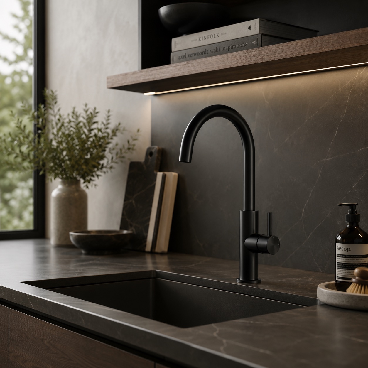 Robinet cuisine noir en acier inox 316L resistant a la corrosion haut