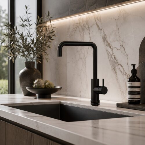 Robinet cuisine noir en acier inox 316L resistant a la corrosion et durable