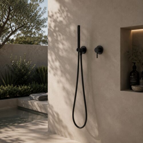 Kit douchette murale noir en acier inox 316L pour douche interieurexterieur