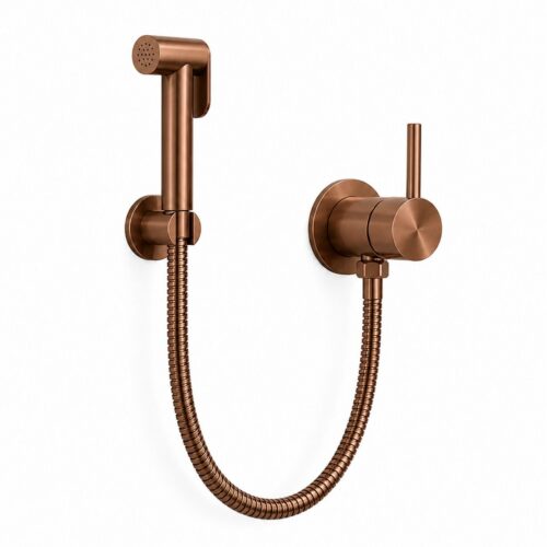 Set douchette flexible shattaf or rose en laiton et acier tuyau antitorsion