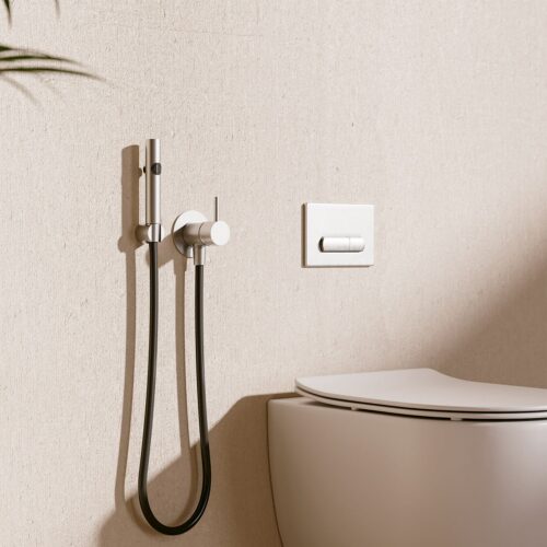 Set douchette flexible en acier inox 316L finition inox pour WC et bidet complet