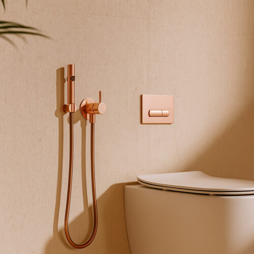Set flexible en acier inox 316L coloris or rose pour WC et bidet mural complet
