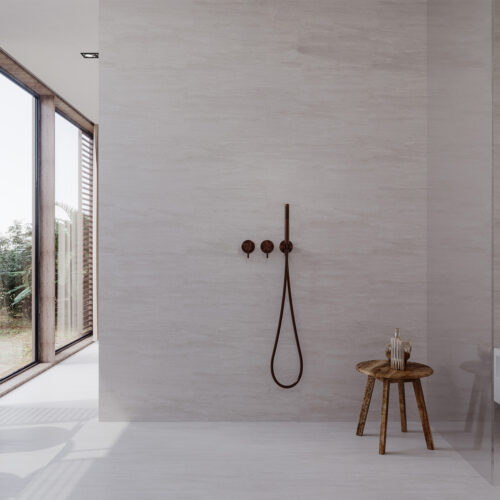 Kit douche mural encastre acier inox 316L or rose avec mitigeur integre