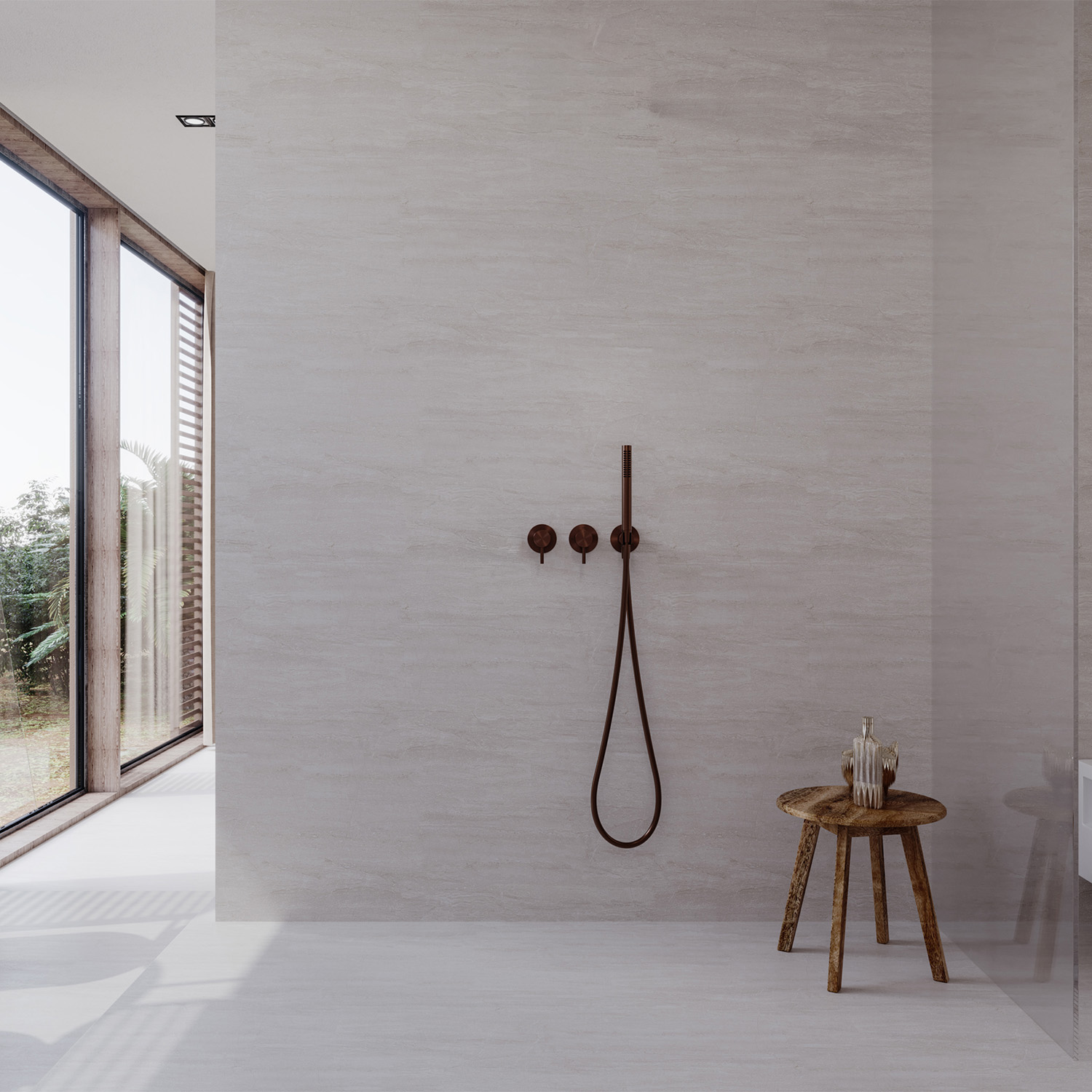 Kit douche mural encastre acier inox 316L or rose avec mitigeur integre