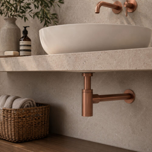 Siphon devacuation lavabo acier inox 316L or rose PVD