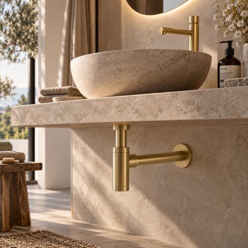 Siphon de vidange pour lavabo en acier inoxydable 316L dore PVD