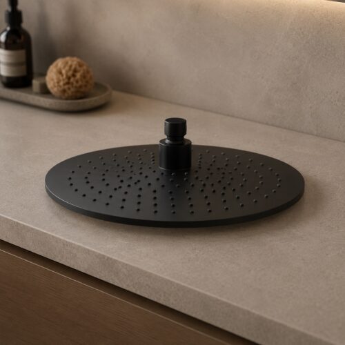 Pommeau de douche 25 cm noir en acier inox 316L