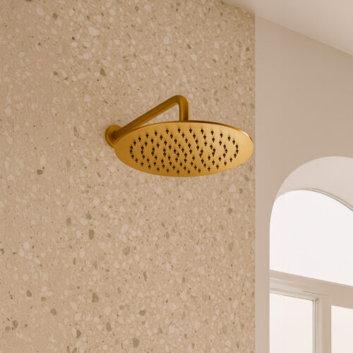 Pommeau de douche rond 30 cm acier inox 316L dore PVD