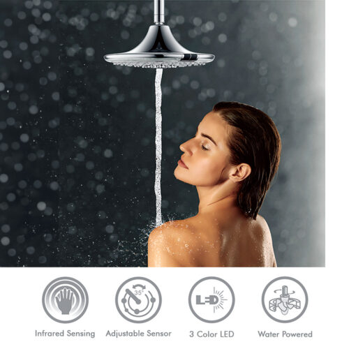 Pomme De Douche Ronde a Effet Pluie De 24 Cm Avec Led Sined Led 3